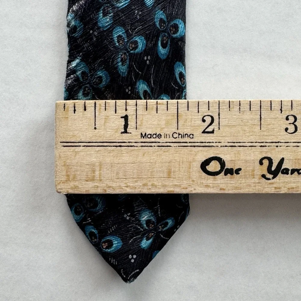 Ermenegildo Zegna Tie Men's Black Teal Geometric Floral Silk Designer Necktie